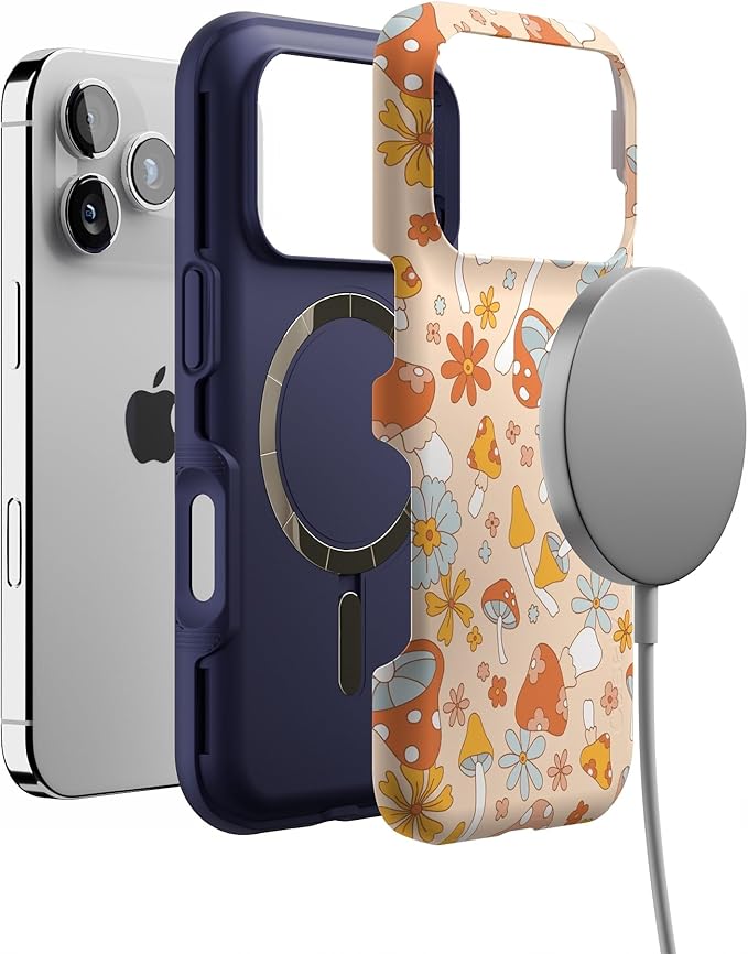 Casely iPhone 17 Pro Case | Mushroom Magic | Retro Floral | Bold Protective Design | Compatible with MagSafe
