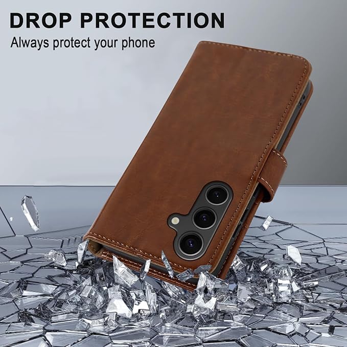 MONASAY Wallet Case Fit for Samsung Galaxy S23 FE 6.4 inch 5G,[RFID Blocking] Flip Folio Leather Cell Phone Cover with Credit Card Holder, Brown