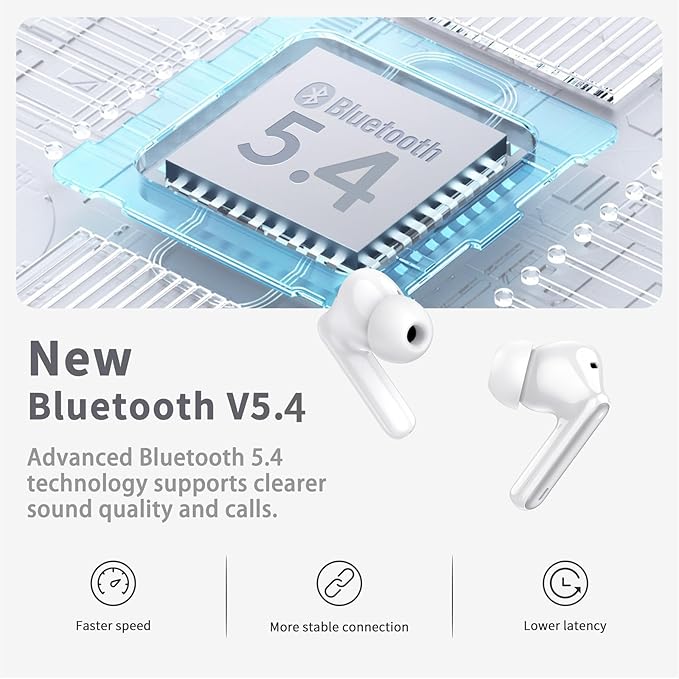 Wireless Earbuds, Bluetooth 5.4 Headphones in Ear with 4 ENC Noise Cancelling Mic, New Wireless Earphones HiFi Stereo Deep Bass 40H Playtime, In-Ear Bluetooth Earbuds LED Display IP7 Waterproof, White