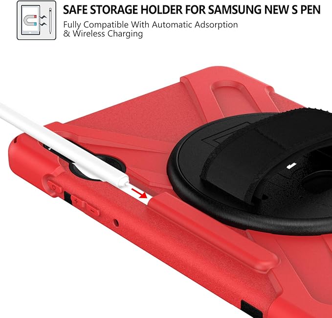 BRAECN for Galaxy Tab S6 Case,[with S Pen Holder] Three Layers Heavy Duty Shockproof Case with Hand Strap,Shoulder Strap,360 Kickstand for Galaxy Tab S6 10.5 Inch 2019(SM-T860/T865/T867)-Red