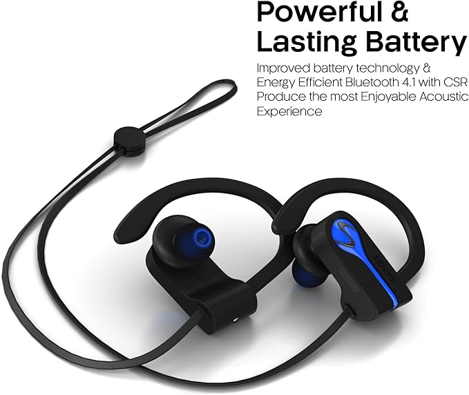 Bluetooth Wireless Headphones, Best Sports Earphones w/Mic IPX7 Waterproof HD Stereo Sweatproof Earbuds for Gym Running Workout 8 Hour Battery Noise Cancelling Headsets Cordless Heapdhone - Blue