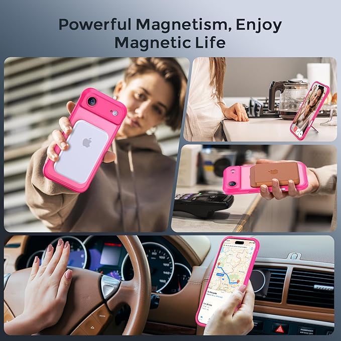 MOCCA Compatible with iPhone Air Case with Magnetic Invisible Stand [Full Camera Protection] [Compatible with Magsafe] Military Drop Shockproof Translucent Matte Phone Case Cover 6.5",Hot Pink