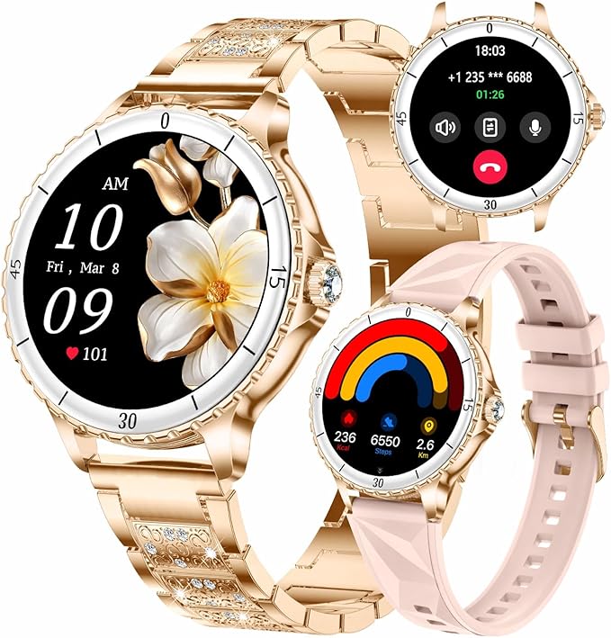 Smart Watch for Women, 1.27" HD Display,Answer/Make Calls, IP68 Waterproof Sports Women's Smartwatch, Fitness Tracker,Heart Rate Monitor, Pedometer – Compatible with Android & iOS (Rose Gold)