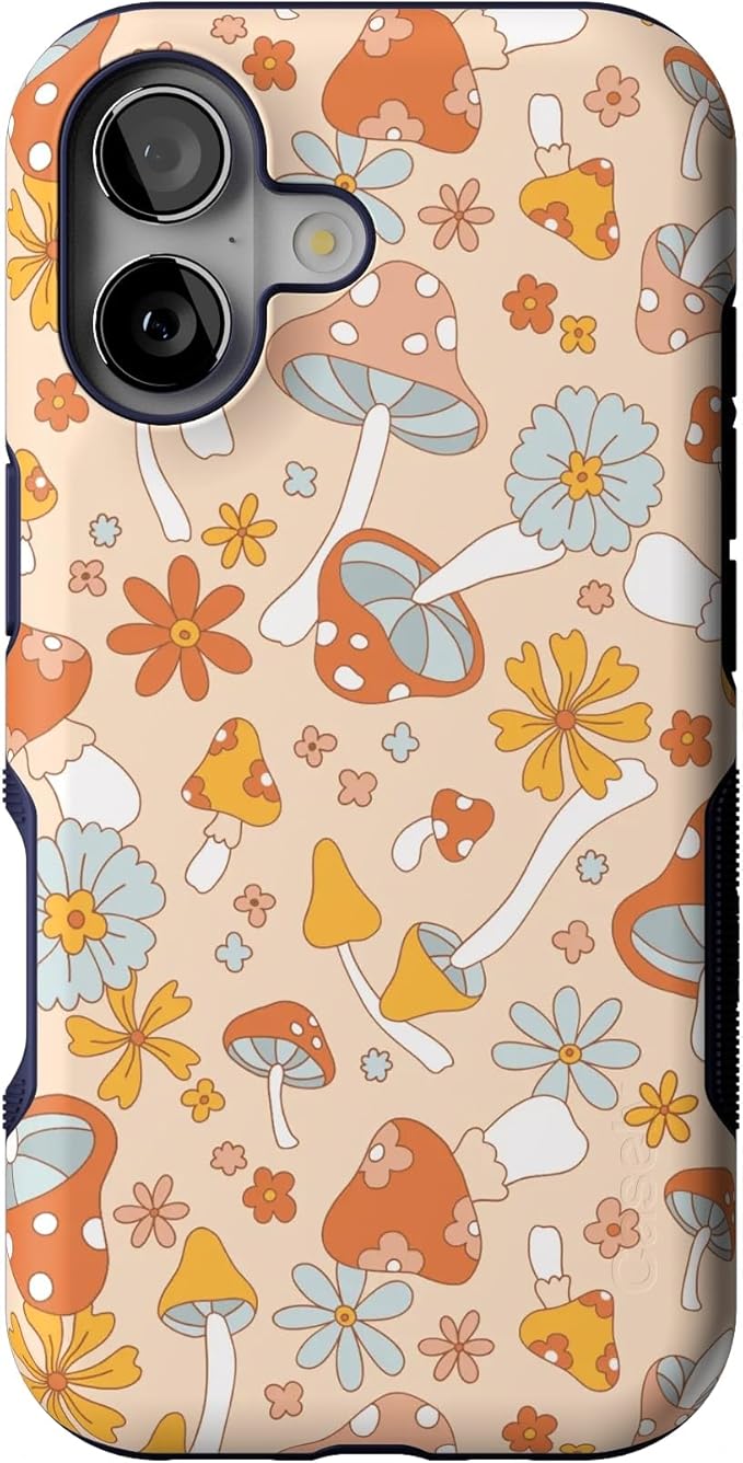 Casely iPhone 17 Case | Mushroom Magic | Retro Floral | Bold Protective Design | Compatible with MagSafe
