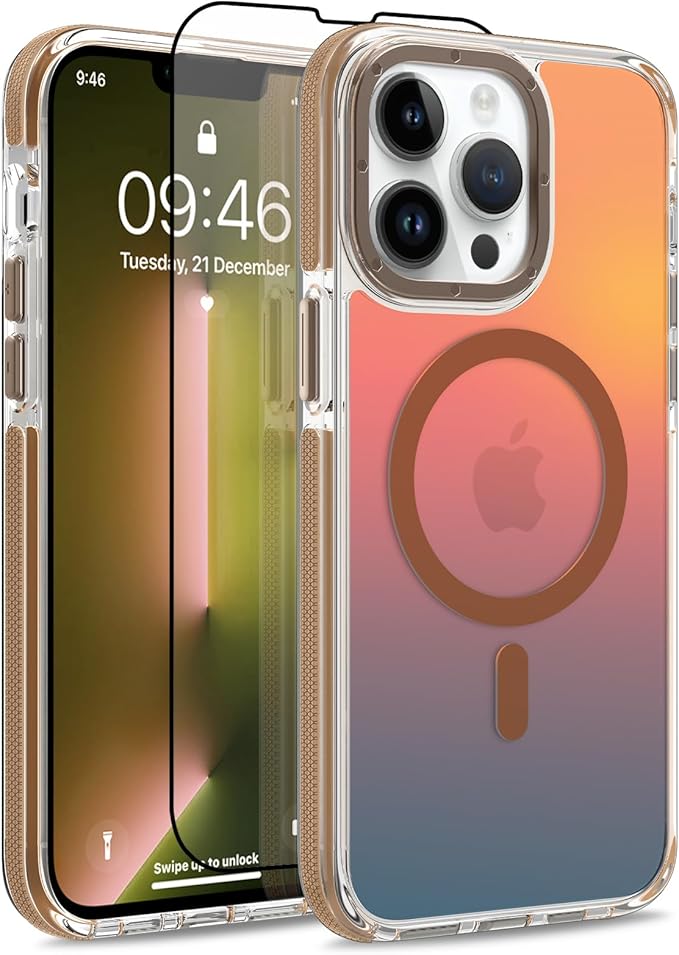 MOWIME Magnetic Case for iPhone 13 Pro Max [Compatible with Magsafe] [Cute Fashion Fluorescent Design] [1 Screen Protector] Slim Translucent Matte Case for iPhone 13 Pro Max 6.7" 2021, Desert