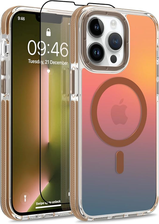 MOWIME Magnetic Case for iPhone 13 Pro [Compatible with Magsafe] [Cute Fashion Fluorescent Design] [1 Screen Protector] Slim Translucent Matte Case for iPhone 13 Pro 6.1" 2021, Desert