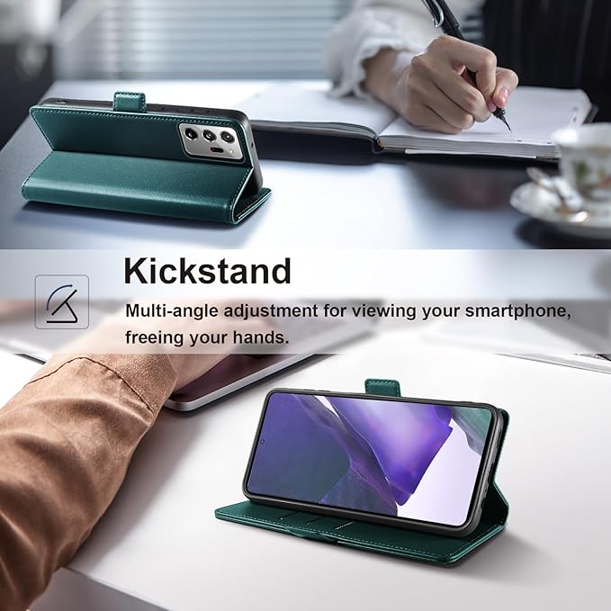 Wallet Flip Case for Samsung Galaxy Note 20 Ultra - [RFID Blocking] Luxury PU Leather Card Holder Magnetic Phone Cover with Kickstand,Shockproof Protective Case,Green