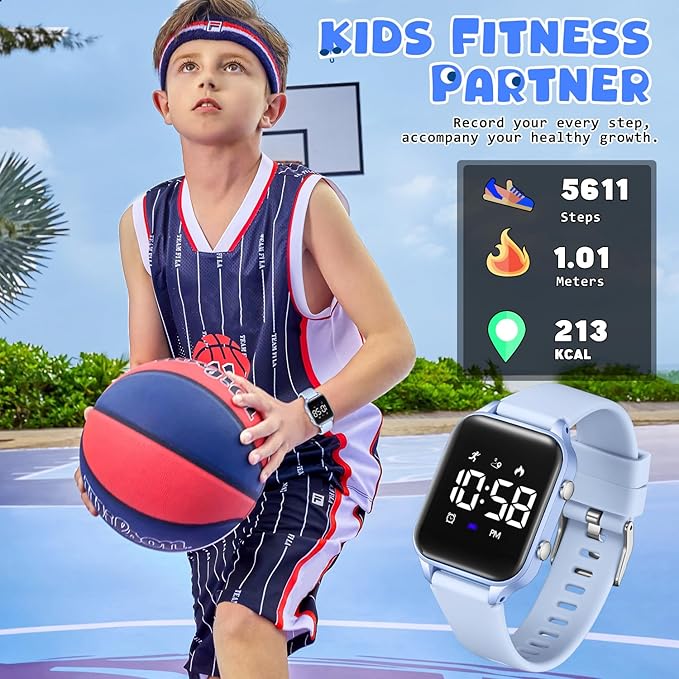 Kids Digital Watches for Boys Girls, Sports Watch with Fitness Tracker, Pedometer, Alarm Clocks, Stopwatch, No App Needed Waterproof Kids Watch, Gift for Teens Student Girls Boys Ages 5-14