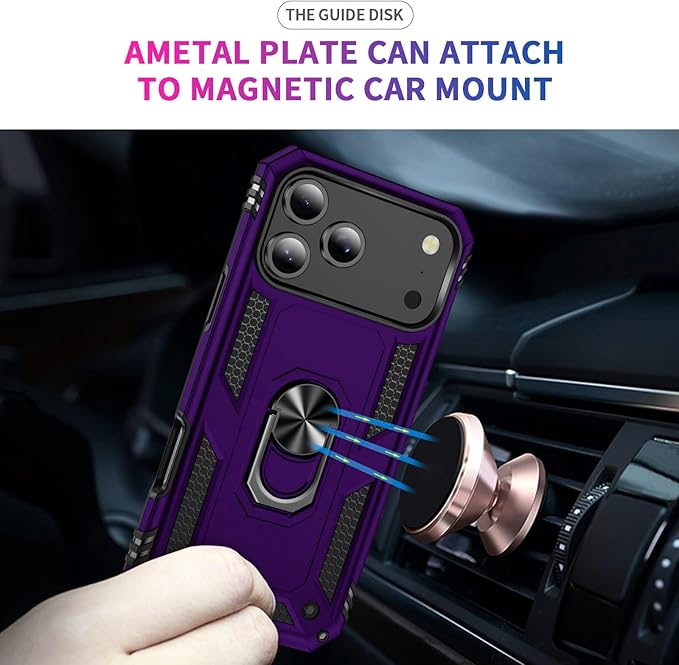 ADDIT Compatible with iPhone 17 Pro Max Case with Tempered Glass Screen Protector, Adjustable Kickstand Ring, Military-Grade Heavy Duty Protection, Shockproof, Anti-Fingerprint,Purple