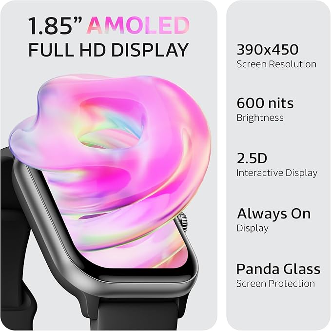 OCTANDRA Pulse 2 VeryFit Smart Watches for Men Women, Alexa Built-in 1.85" AMOLED Screen IP68 Fitness Tracker Watch, Body Energy/Heart Rate/Oxygen Saturation/Stress/Step/Sleep Monitor (GTX10) (Black)