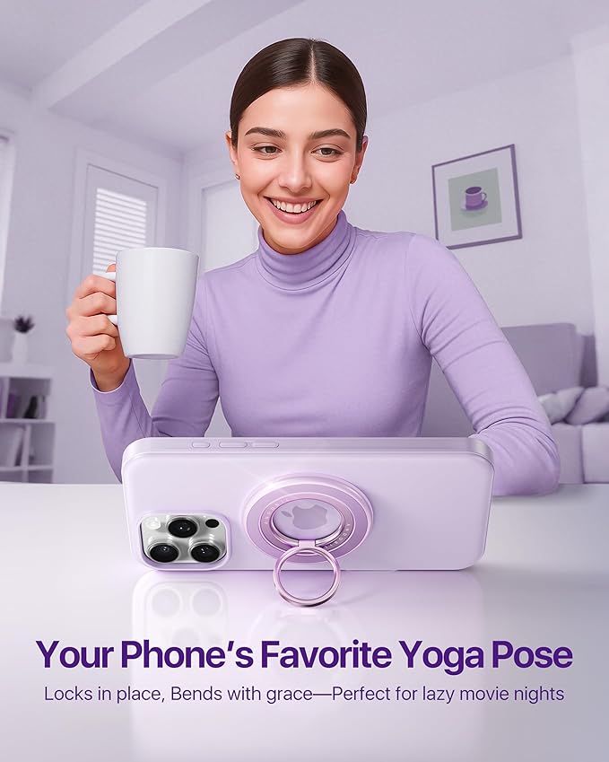 andobil [2025 3rd Gen] Magnetic Phone Grip for MagSafe [360° Rotatable & Ultra-Stable] Two-Sided Magnet Cell Phone Ring Holder Compatible with MagSafe Accessories, iPhone 17 Air 16 15 Pro Max, Purple