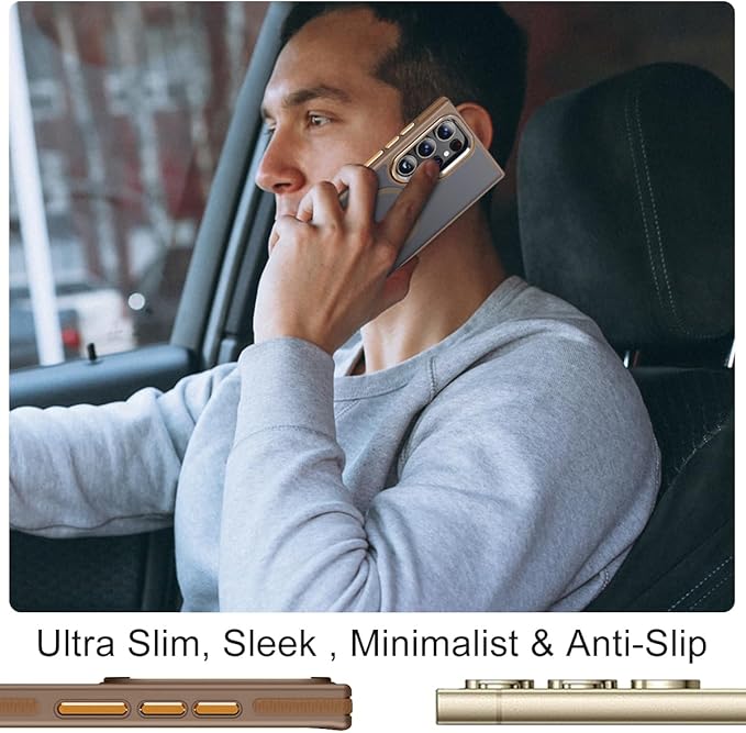 Case for Samsung Galaxy S24 Ultra, Compatible with Magsafe, [Invisible & Adjustable Stand] for Matte Translucent Cover, Anti-Slip Shockproof Slim Phone Case for Galaxy S24 Ultra (Brown)