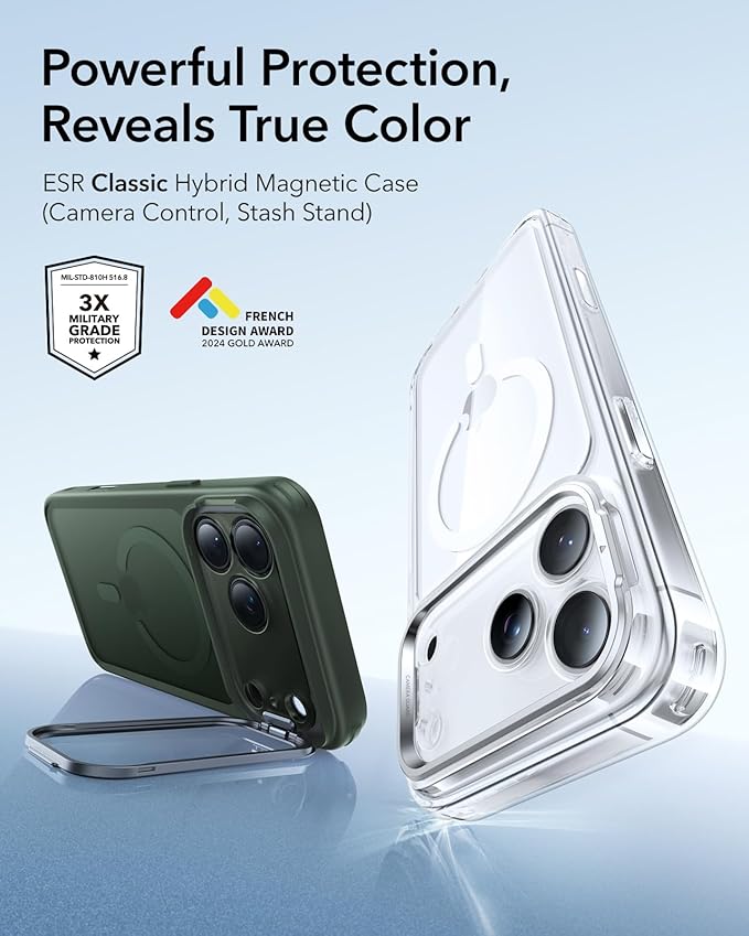 ESR for iPhone 17 Pro Max Case with Stand, Camera Control Cover Compatible with MagSafe, Military-Grade Drop Protection Magnetic Phone Case, Scratch-Resistant Back Cover,Frosted Green