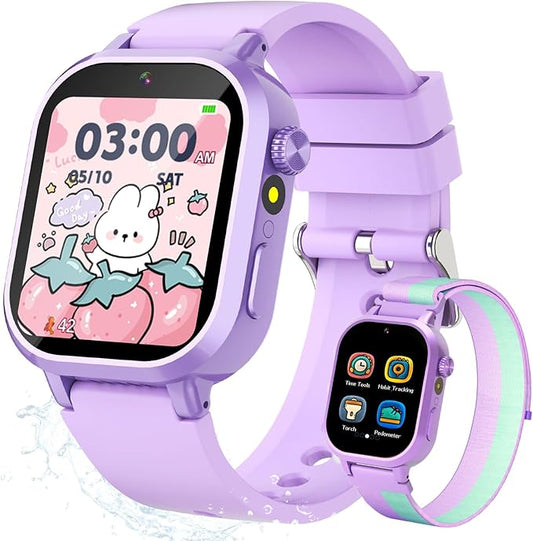 Vakzovy Kids Waterproof Smart Watch Girls Gift Age 3-12 with 39 Game HD Touch Screen Video Camera Music Player Pedometer Alarm Clock Birthday Gift for 6 7 8 9 Year Olds Purple