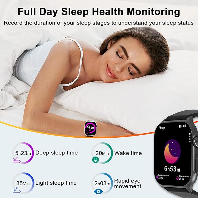 AOC Smartwatch Fitness Sports Watch E09, AI GPT Bluetooth Call, Voice Assistant‌, AMOLED 1.96 Touchscreen, Heart Rate & Sleep Monitor‌ing, IP67 Waterproof Sports Modes Smart Watch, Black