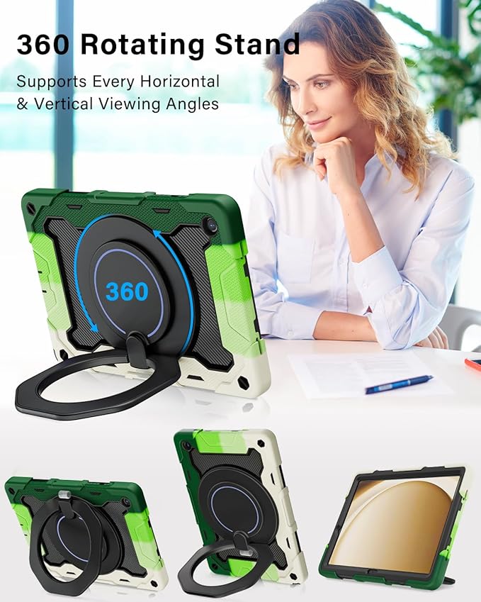 ROISKIN Case for Galaxy Tab A9 Plus 5G/ A9+ 11 Inch with HD Screen Protector & Shoulder Strap,Heavy Duty Military Case for Samsung Galaxy A9 Plus SM-X210/X216/X218 - Rotating Stand for Kids