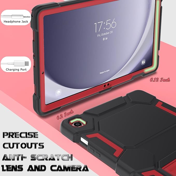Rugged Case for Samsung Galaxy Tab A9+/ A9 Plus Case 11 inch 2023 - Heavy Duty Shockproof Protective Cover with Kickstand - Compatible with Galaxy Tab A9 Plus(SM-X210/X216/X218), Black+Red