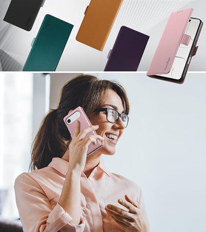 Wallet Flip Case for iPhone 17 Air 5G - [RFID Blocking] Luxury PU Leather Card Holder Magnetic Phone Cover with Kickstand,Shockproof Protective Case,Pink