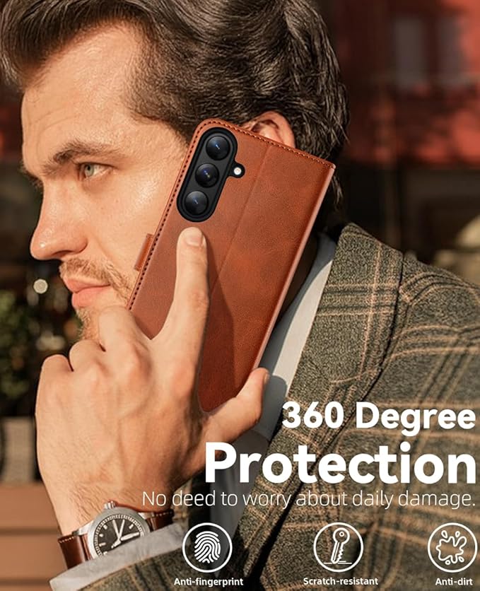 OCASE Compatible with Galaxy S25 Wallet Case, PU Leather Flip Folio Case with Card Holders RFID Blocking Kickstand [Shockproof TPU Inner Shell] Protective Phone Cover 6.2 Inch 2025, Brown