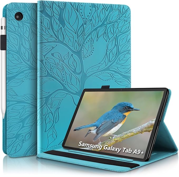 Portfolio Cover for Samsung Galaxy Tab A9 Plus Case 5g 11 Inch, Unique Tree Design with Hidden Card Slots, Built-in Magnetic Auto Sleep, Precise Cutouts Compatible with A9+(Sm-X210/X216/X218) Blue