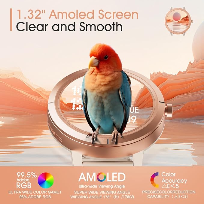 Ultra-high Precision GPS Smart Watches for Women Men, 1.32'' Amoled Screen & 24/7 Heart Rate/Health Fitness Watch, 170+ Sports Modes | 5ATM Waterproof | Compatible Android iOS