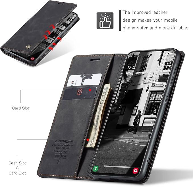 for Samsung Galaxy A51 Case, Flip Wallet Leather Case with Card Holder Magnetic Closure Shockproof Kickstand Protective Phone Cases Cover for Samsung A51,Black