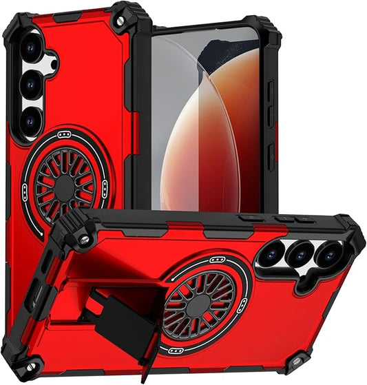 Magnetic Case for Galaxy S24 Plus/S25 Plus, Built-in Stand [Compatible with Mag-Safe] Shockproof Protective Cover Case for Samsung Galaxy S24 Plus/S25 Plus Red