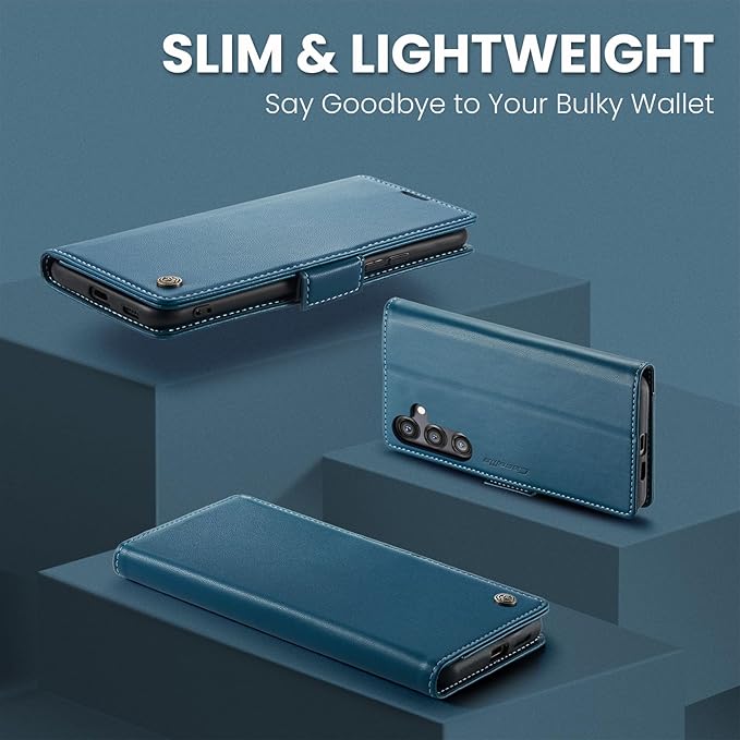 AUPAI for Samsung Galaxy S25 Plus Wallet Case with Credit Card Holder, PU Leather RFID Blocking Folio Flip Kickstand Magnetic Clasp Protective Phone case for Women Men Blue