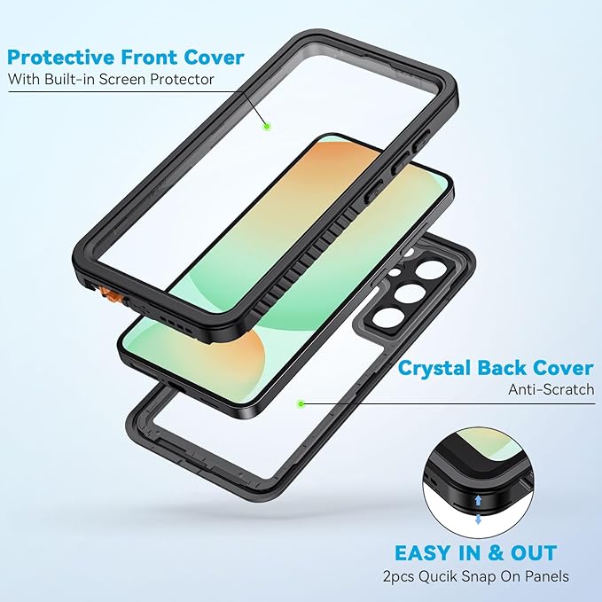 Lanhiem for Samsung Galaxy S24 FE Case, IP68 Waterproof Heavy Duty Protection Phone Cover for S24FE 5G 6.7 Inch Built-in Screen Protector, Black