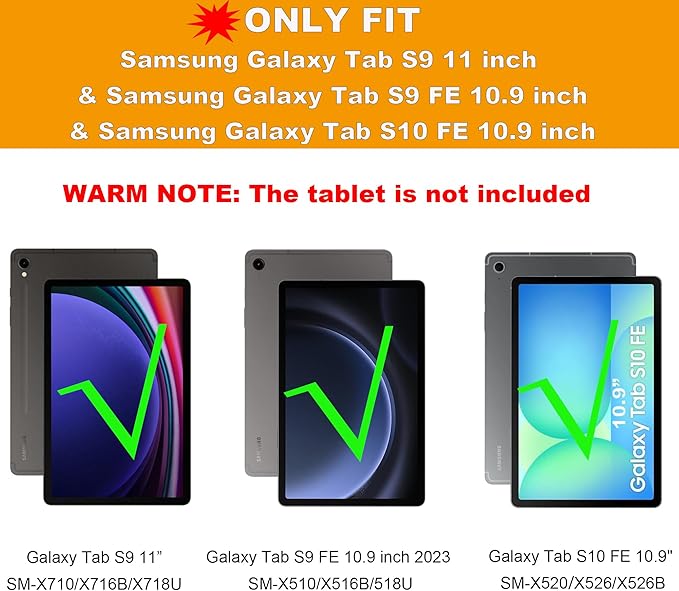 for Samsung Galaxy Tab S10 Lite/S9 FE 10.9" /S10 FE 10.9 inch/Tab S9 11 inch Case with Keyboard - 7 Color Backlit Tablet Cover with Touchpad - Magnetic Detachable Keyboard with S Pen Holder Black