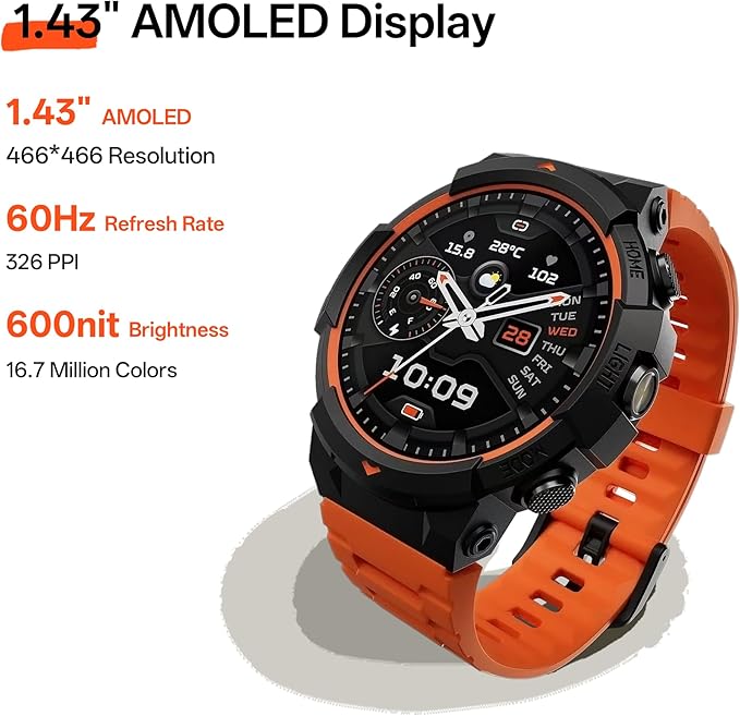 Black Shark GS3 Sport Smartwatch, 1.43" AMOLED Display, ENC Bluetooth Call, 18-Day Battery Life, 50m Water Resistance, GPS, Fitness Tracker, 120+ Sports Modes, Health Monitoring, Mist Black