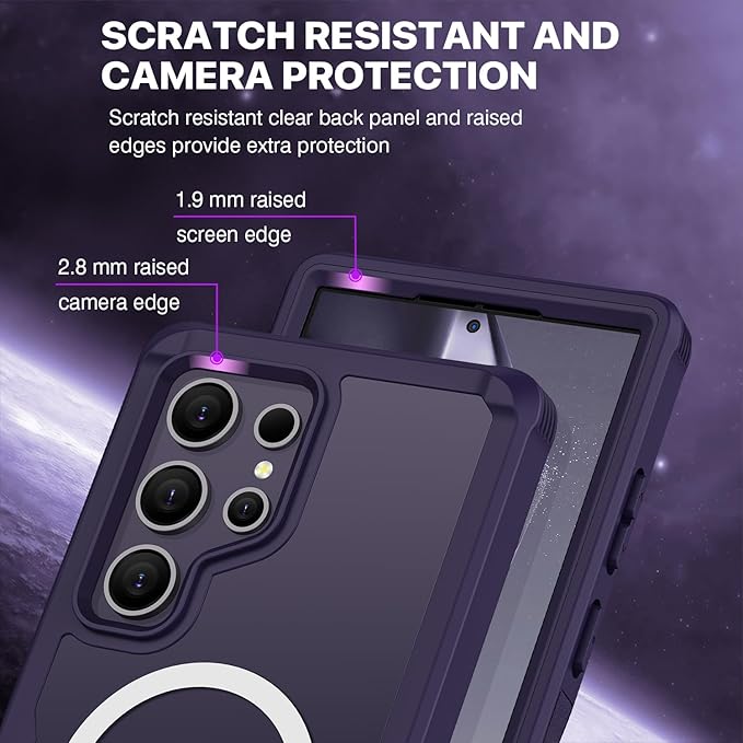 CENHUFO Magnetic Privacy for Samsung Galaxy S24 Ultra Case, Full Body Phone Case with Built-in Privacy Screen Protector and Camera Lens Cover, Anti Peep Shockproof Protective Clear Bumper - Purple