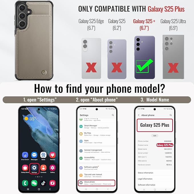 Vinich for Samsung Galaxy S25 Plus Wallet Case with Card Holder, RFID Blocking Credit Slots Kickstand Shockproof Phone Cover for Women Men, Gray