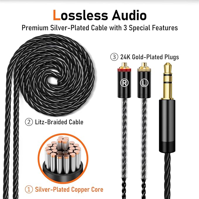 Vibes 202 Wired Earbuds - HiFi in Ear Monitor Headphones – Professional Noise-Isolating Ear Buds - Clear Sound, Deep Bass & Comfort-Fit IEM Earphones - MMCX to 3.5mm, Silver Plated Cord, Carrying Case