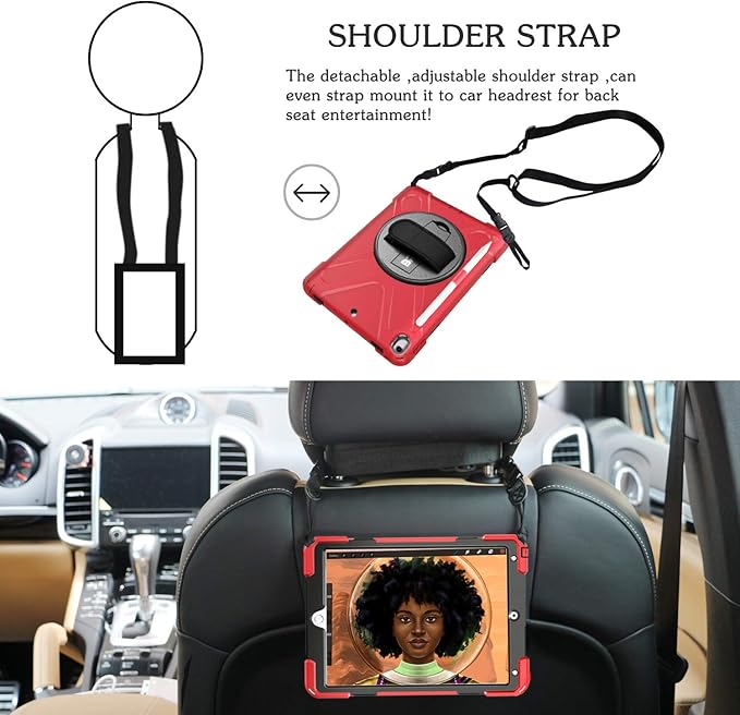 BRAECN for iPad Air 3rd Generation/Pro 10.5''Case with Pencil Holder, Kickstand/Hand Strap & Shoulder Strap,Heavy Duty Protection Childproof Silicone Kids Case for iPad AIir 3 2019/Pro 10.5 inch-Red