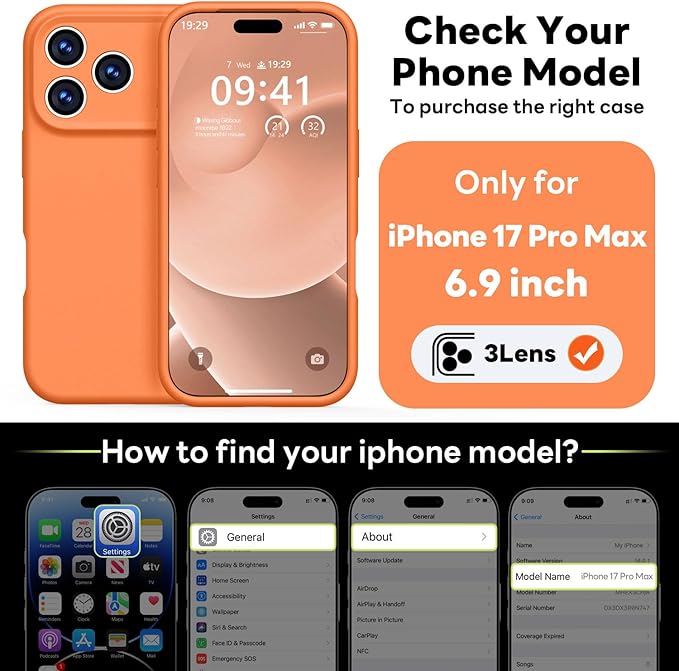 Vooii Magnetic Compatible with iPhone 17 Pro Max Case (Compatible with Magsafe) (Upgraded Camera Protection) Liquid Silicone Shockproof Full Body Protective Phone Cover for Women Men, Bright Orange
