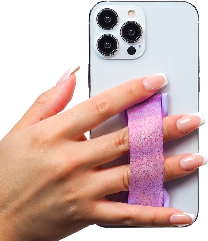 LOVEHANDLE PRO Premium Phone Grip - Silicone Phone Strap - Magnetic Phone Mount and Kickstand for Smartphone and Tablet - Amethyst Glitter Silicone