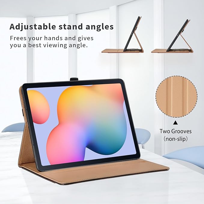 Case for Samsung Galaxy Tab S6 Lite 10.4 Inch 2024/2022/2020 - Model (SM-P620/P625/P610/P613/P615/P619) with Hand Strap and Pocket, PU Leather Folio Stand Cover Auto Wake/Sleep, Black