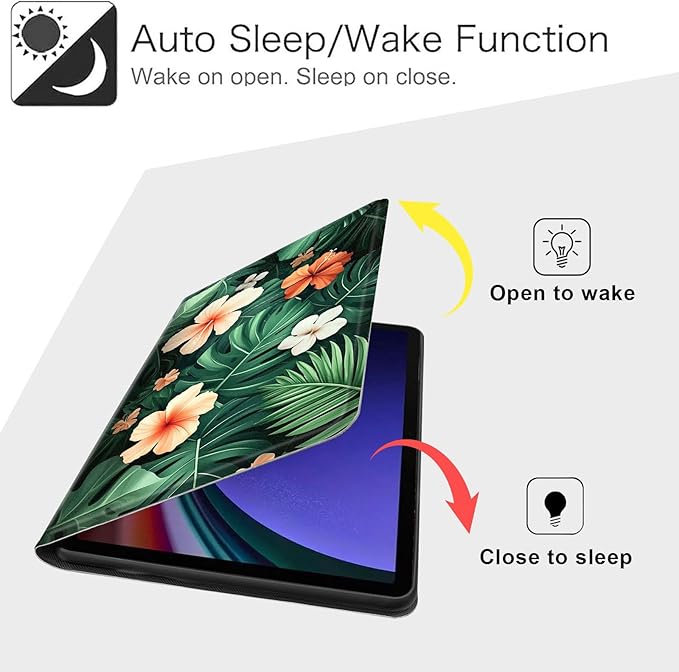 Case for Samsung Galaxy Tab S10 FE/ S9 FE 5G 10.9 Inch/Tab S9 11 Inch, Slim PU Leather Stand Cover with Auto Wake/Sleep, Multi-Angle Viewing & Shockproof, Banana Leaves