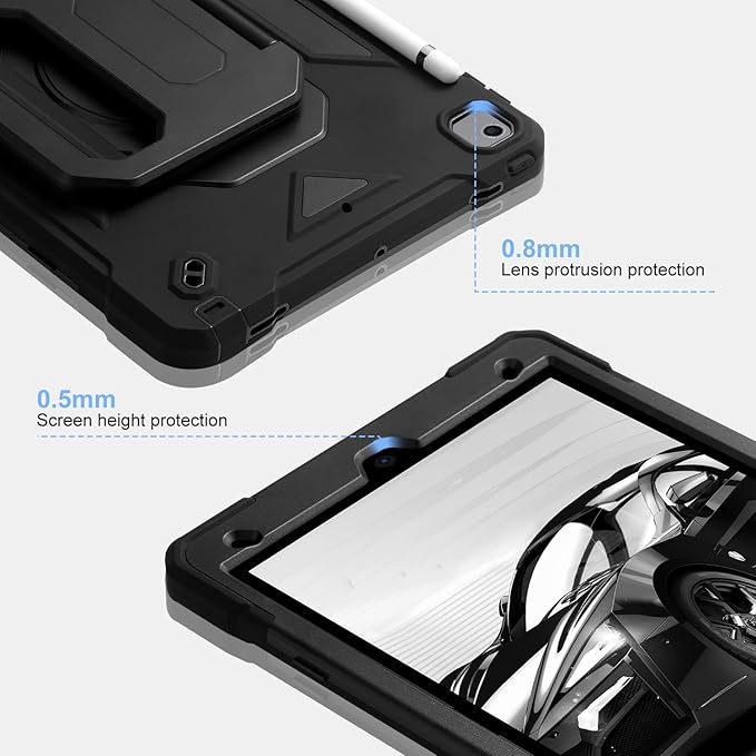 for iPad 10.2 inch Shockproof Case with 360 Rotating Grip Magic Stand, Pen Slot/Keychain/Carrying Shoulder Strap,Case for iPad 9th/8th/7th Gen