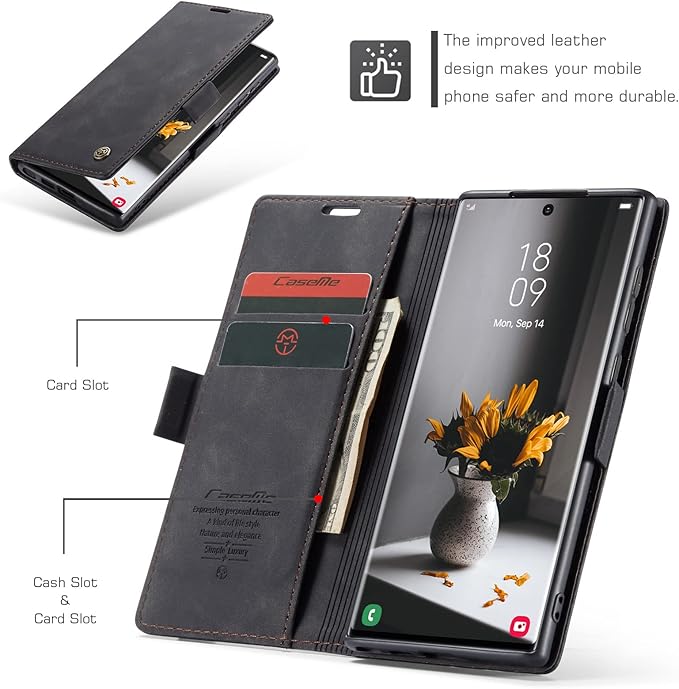 for Samsung Galaxy S22 Ultra Case, Flip Wallet Leather Case with Card Holder Magnetic Closure Shockproof Kickstand Protective Phone Cases Cover for Galaxy S22 Ultra,Black