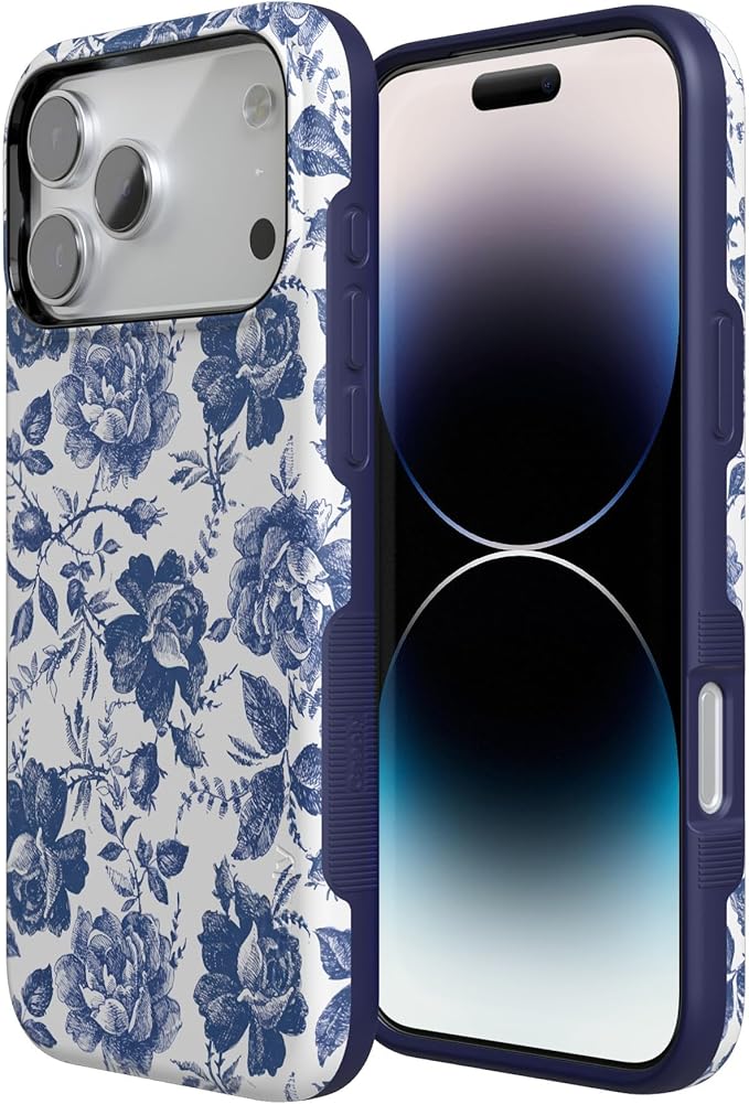 Casely iPhone 17 Pro Case | Rose to Fame | Blue & White Rose Floral | Compatible with MagSafe | Bold Protective Design
