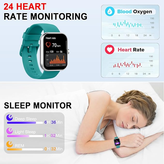 Smart Watch (Answer/Make Calls), 1.96"HD Smartwatch for Men Women 113+ Sport, 2025 Fitness Activity Tracker with Heart Rate Monitor, Sleep Trackers, Pedometer, IP68 Waterproof for Android iOS Green