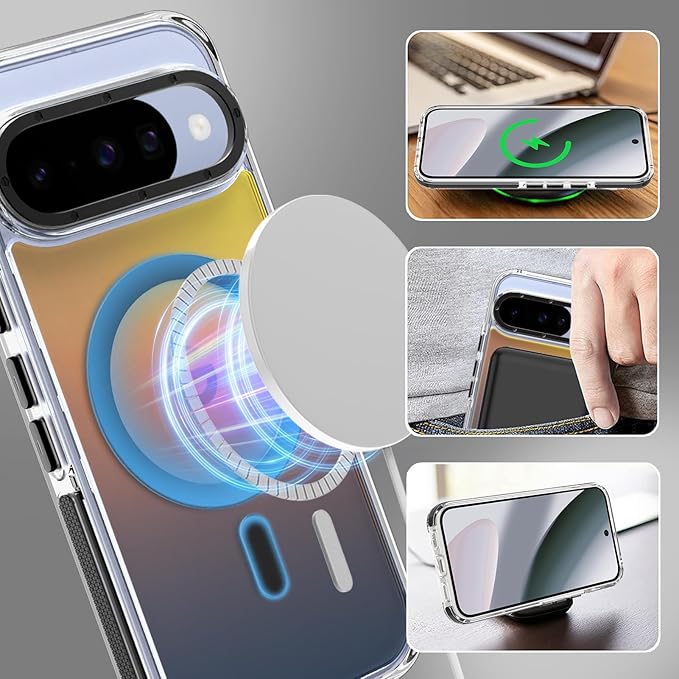 MOWIME Magnetic Case for Google Pixel 10/10 Pro [Compatible with Magsafe] [Cute Fashion Fluorescent Design] Shockproof Slim Translucent Matte Case for Pixel 10/10 Pro 6.3", Black