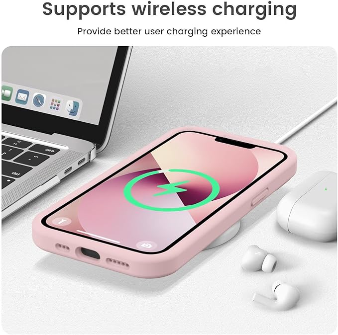 Vooii Compatible with iPhone 13 Case, Liquid Silicone Upgrade [Camera Protection] [Soft Anti-Scratch Microfiber Lining] Shockproof Phone Case for iPhone 13 6.1 inch - Pink Sand