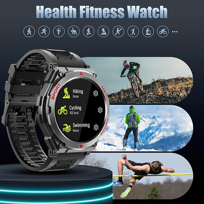 Military Smart Watch, 1.52-Inch Smartwatch with Text and Call, Heart Rate, Blood Oxygen, and Activity Trackers - Compatible with iPhone and Android, for Men and Women (Classic, Gray)