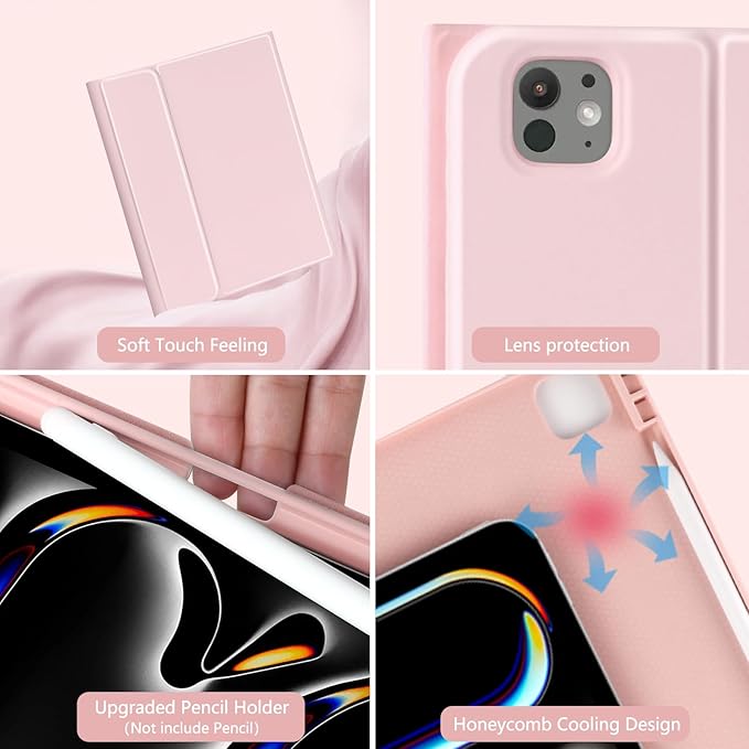 aMZCaSE for iPad Pro 13 inch Case with Keyboard, Keyboard Case for iPad Pro 13 with Bluetooth Detachable Smart Sleep/Wake Cover & Pencil Holder for M4 13 inch, Light Pink