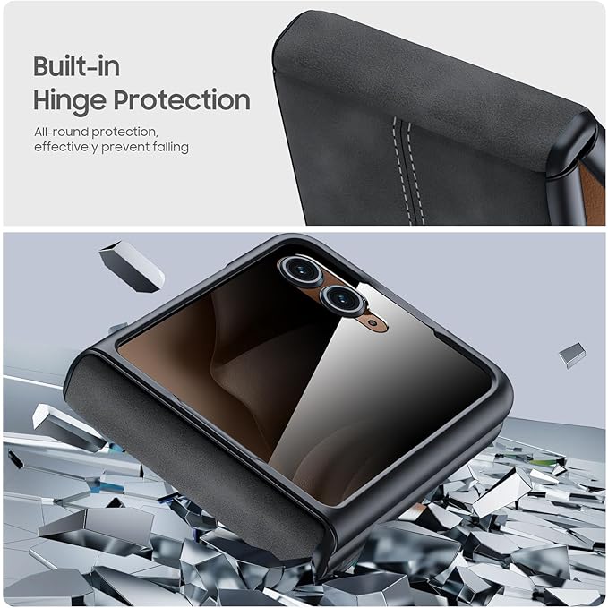 for Motorola Razr+ Plus 2025 Case/Razr+ Plus 2024 Case, Built-in Privacy Screen Protector & Hinge Protection & Ultra Thin Leather PC Shockproof Phone Case for Moto Razr+ 2025/Razr+ 2024 (Black)