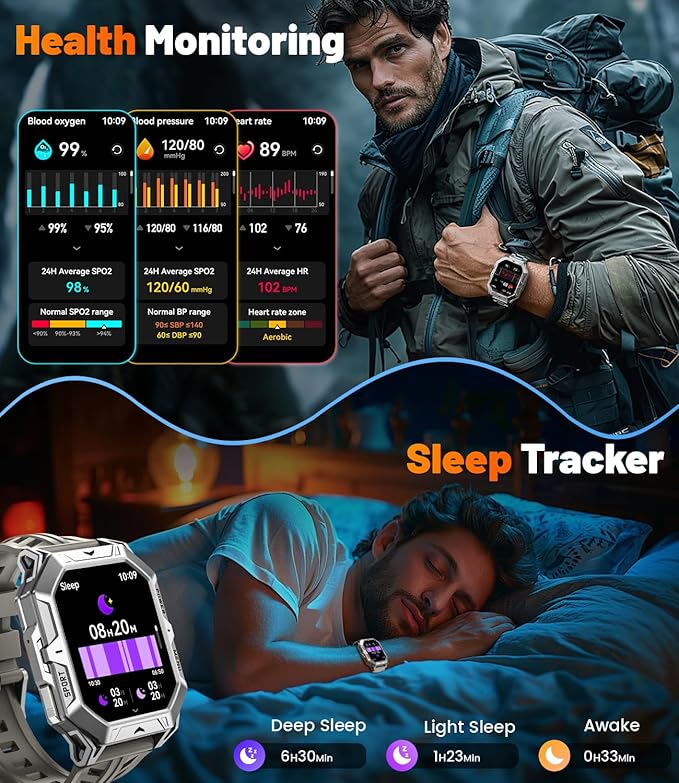 LIGE Military Smart Watches for Men(Answer/Make Calls),100-Day Battery Life,2.13" AMOLED Outdoor Sports Smartwatch with Compass,Heart Rate/Sleep Monitor Fitness Tracker for Android iOS,Sliver