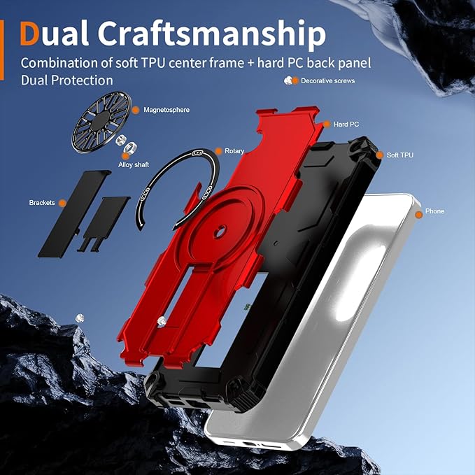 Magnetic Case for Galaxy S24 Plus/S25 Plus, Built-in Stand [Compatible with Mag-Safe] Shockproof Protective Cover Case for Samsung Galaxy S24 Plus/S25 Plus Red